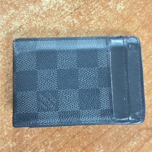 Louis Vuitton Black Checkered Card Holder with money clip
